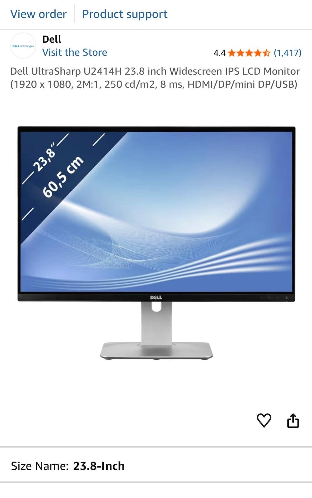 Dell UltraSharp U2414H 23.8 inch IPS LCD Monitor, Computers en Software, Monitoren, Ophalen, HDMI, IPS, Full HD