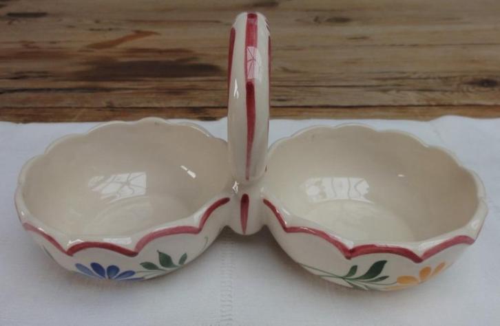 Frans DESVRES dubbele ( zout) bakjes met handvat, bloemen, Ophalen of Verzenden