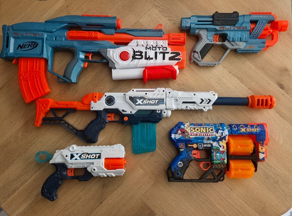 5x Nerf/X-Shot + IKEA ophangborden en organisers, Ophalen, Gebruikt