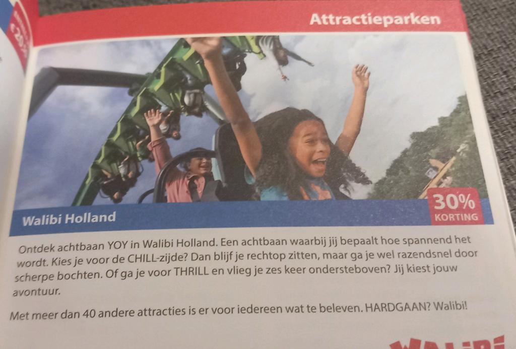 Walibi holland 30 % korting voor 5 personen 69 euro korting, Drie personen of meer, Kortingskaart