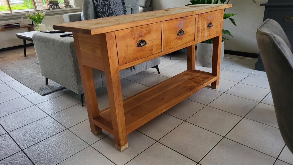 Sidetable -Teakhout - Opknapper met potentie, Huis en Inrichting, Tafels | Sidetables, Ophalen, Gebruikt, 100 tot 150 cm, Landelijk, Klassiek