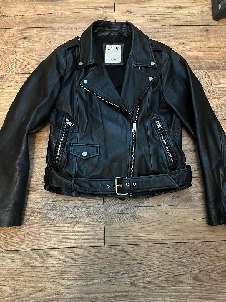 Echt lederen dames biker jacket maat L, Zwart, Maat 42/44 (L), Nieuw, Ophalen of Verzenden