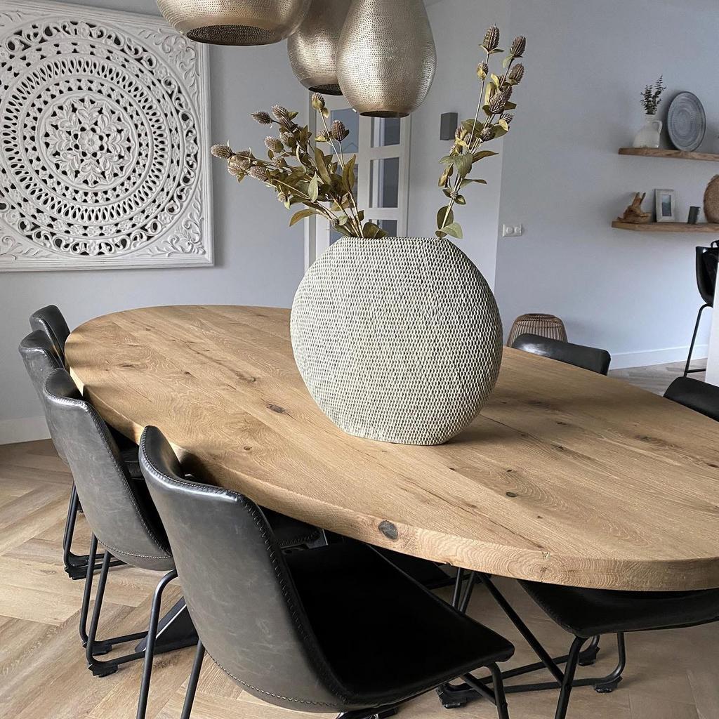 Ronde ovale eiken tafel boomstamtafel eettafel rond | SALE!, Huis en Inrichting, Tafels | Eettafels, Ophalen of Verzenden, Nieuw