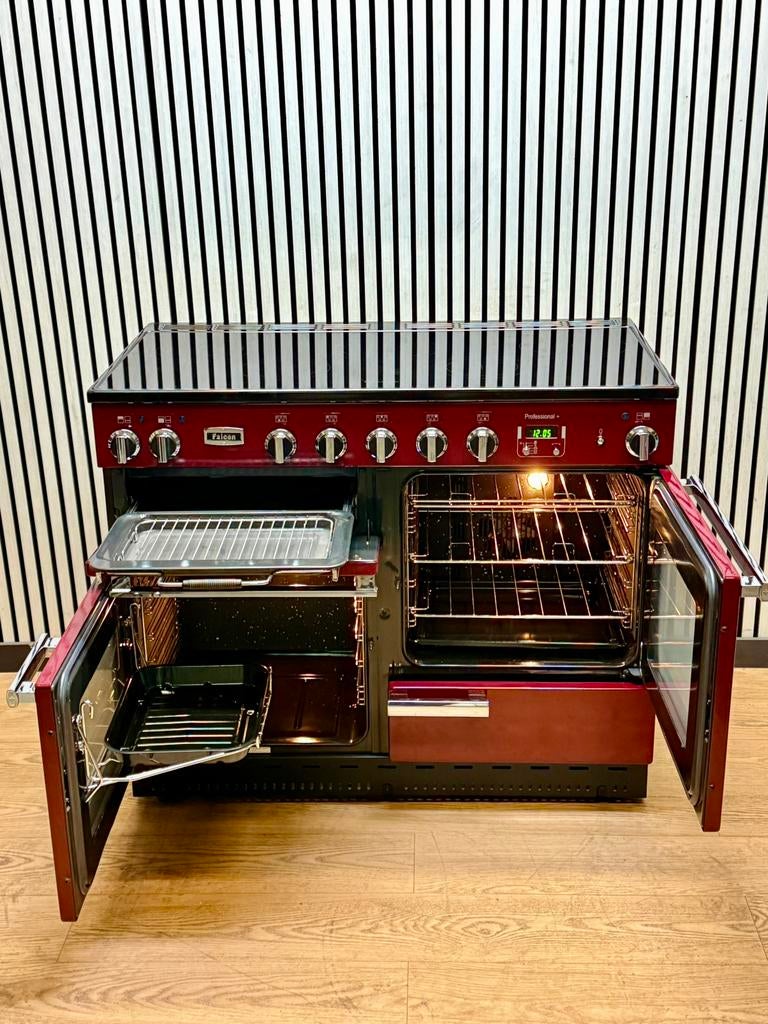 Luxe Falcon INDUCTIE Cranberry 5 zones & 3 ovens 110 cm, Fornello Esperta, Ophalen of Verzenden, Zo goed als nieuw, Energieklasse A of zuiniger