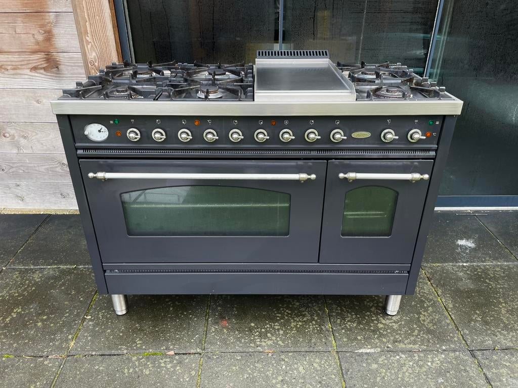 Luxe Boretti 120cm fornuis! Antraciet! Zeer netjes! 2 ovens, Ophalen of Verzenden, Zo goed als nieuw, Gas, Vrijstaand