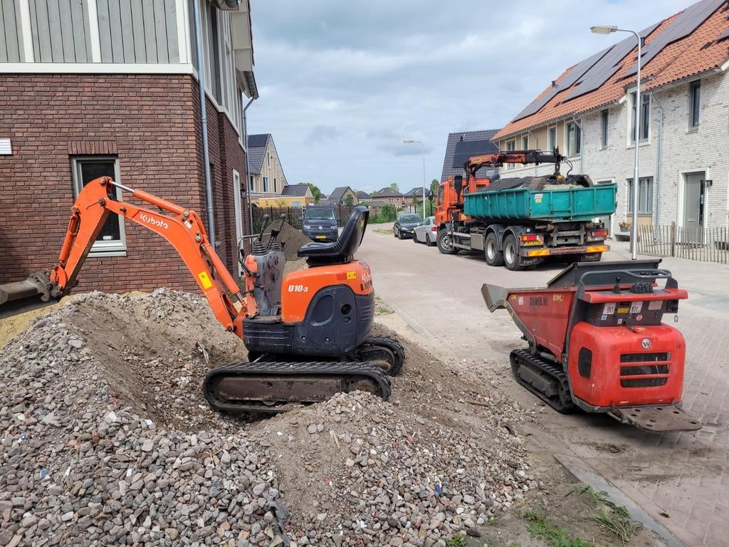 Minikraan huren rupsdumper  knijper auto materiaal afvoeren, Tuinonderhoud of Snoeiwerk