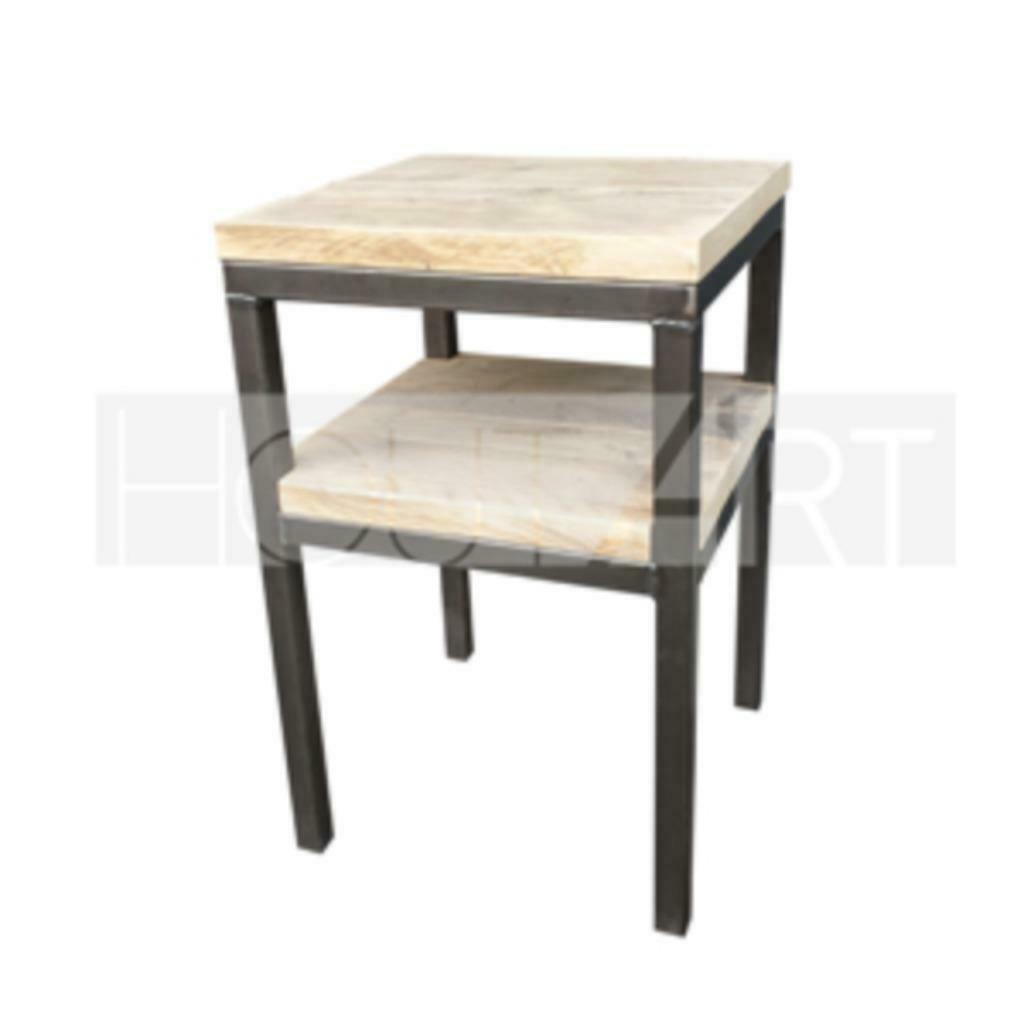 Nachtkastje stalen frame met legplank STEIGERHOUT!, Huis en Inrichting, Slaapkamer | Nachtkastjes, Minder dan 45 cm, Metaal of Aluminium