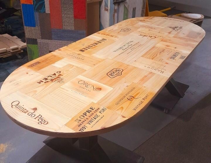 Port kistjes tafel ovaal / wijnkistjes tafel 220 x 90 cm, Ophalen, 50 tot 100 cm, Rechthoekig, Nieuw