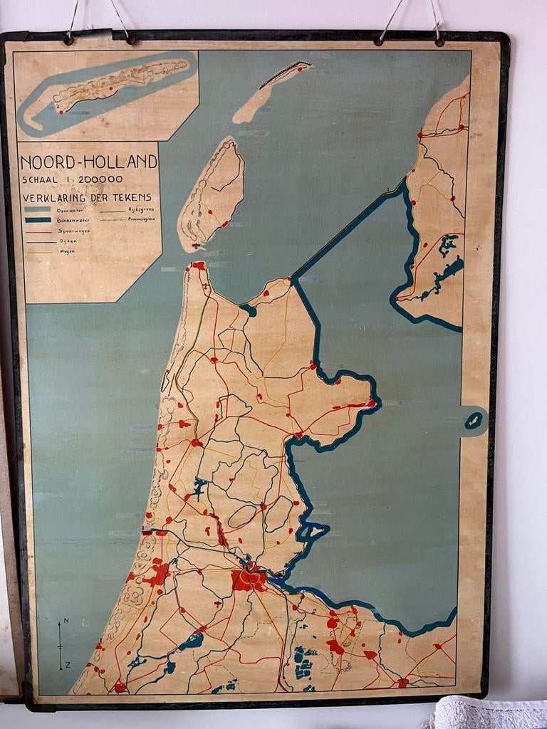 Vintage Schoolplaat Noord-Holland, Antiek en Kunst, Antiek | Schoolplaten, Ophalen, Aardrijkskunde