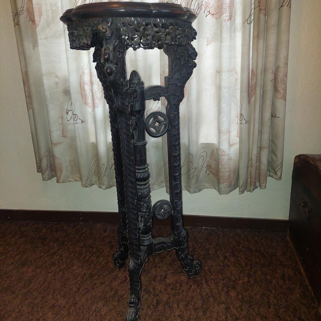 Antieke Bijzettafel, Minder dan 55 cm, Gebruikt, Rond, 60 cm of meer