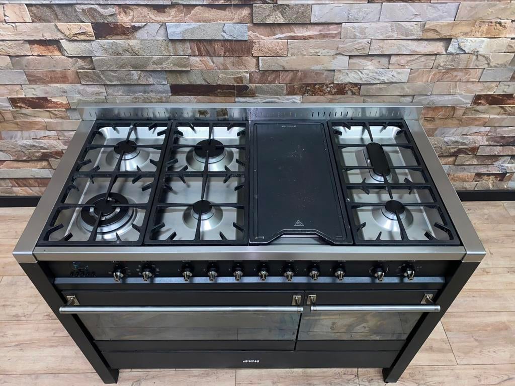 Luxe Smeg Fornuis 6 pits + Grill dubbele oven 120 cm, Fornello Esperta, Grill, Ophalen of Verzenden, Zo goed als nieuw