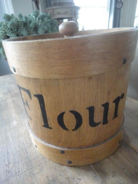 antieke ENGELSE SPANEN meel POT/DOOS "FLOUR" + DEKSEL, rond, Antiek en Kunst, Antiek | Keukenbenodigdheden, Ophalen of Verzenden