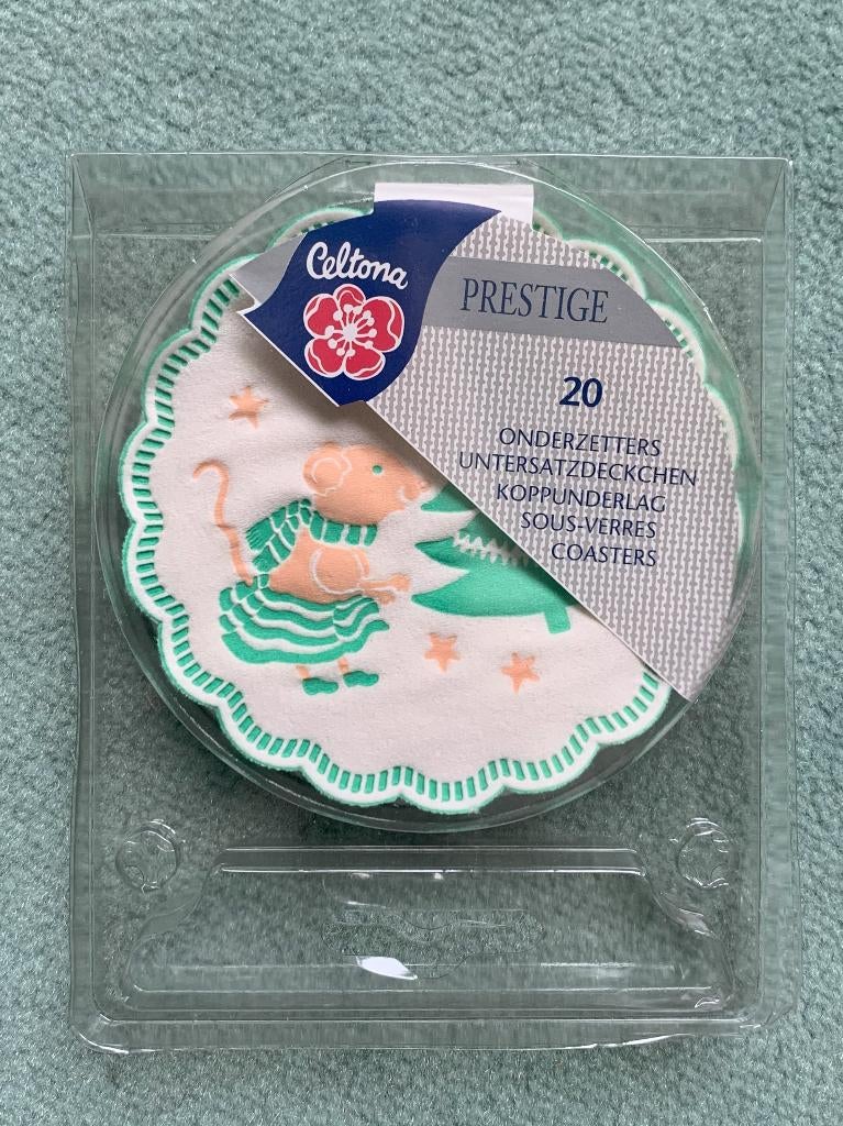 12 Kerst onderzetters Celtona Ø 8 cm Vintage muis, Diversen, Kerst, Ophalen of Verzenden, Nieuw