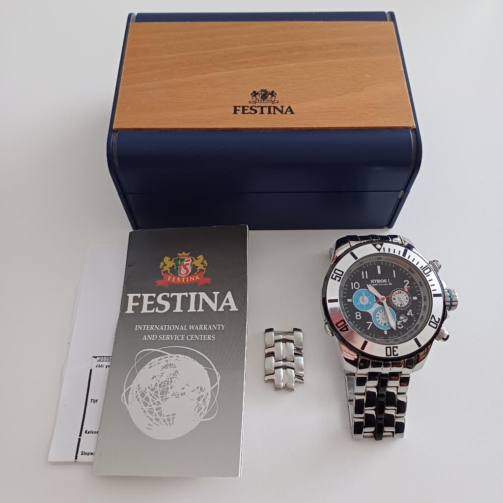 Festina Kyboe! Giant Chrono 48 Compleet in doosje, Staal, Gebruikt, Staal, Polshorloge