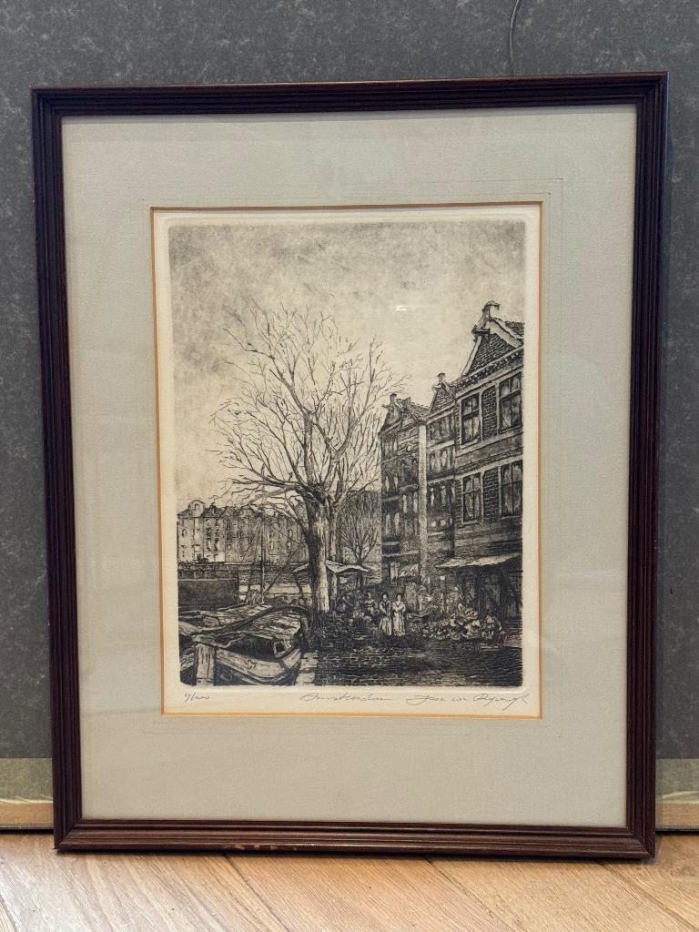 ets stadsgezicht Amsterdam door Jan van Rijsewijk, Antiek en Kunst, Kunst | Etsen en Gravures, Ophalen of Verzenden