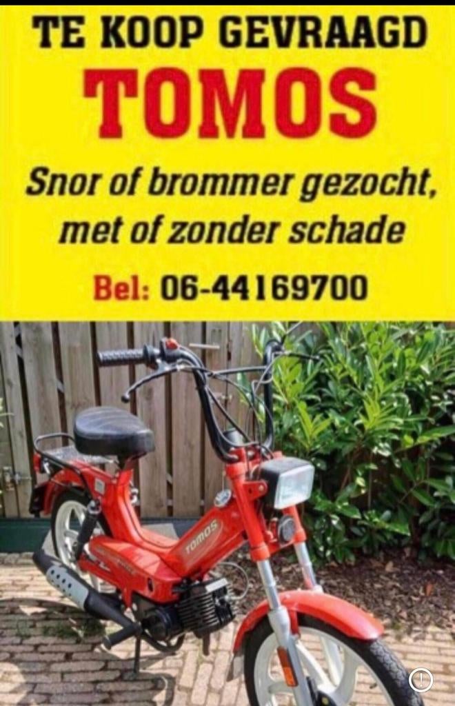 TOMOS VESPA PUCH INKOOP Gezocht BEL 06-44169700 T.K GEVRAAGD, Fietsen en Brommers, Brommers | Tomos, Gebruikt, Standard, Maximaal 45 km/u