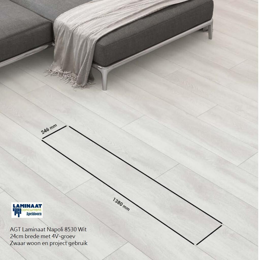 Laminaat Wit Napoli PRK302 24cm brede 8mm dik 4V €14,95m2, 75 m² of meer, Wit, Nieuw, Ophalen of Verzenden