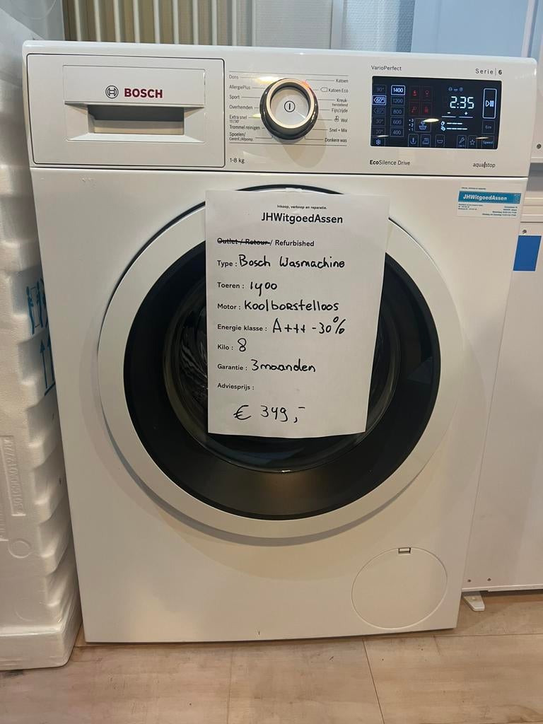Bosch serie 6 wasmachine 8kg A+++-30%. Bezorgs en garantie., 1200 tot 1600 toeren, Minder dan 85 cm, Jhwitgoedassen, 8 tot 10 kg