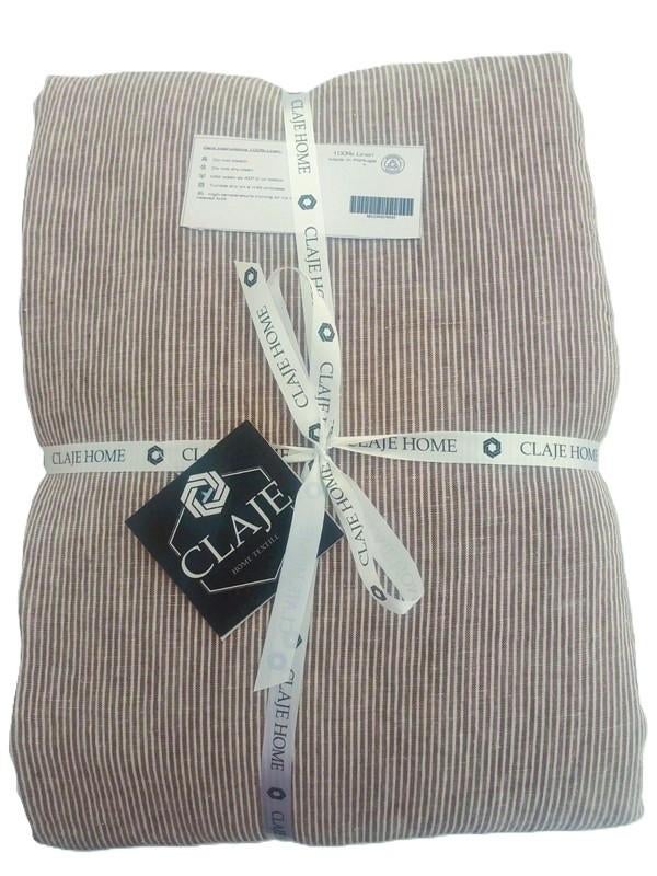 100% linnen dekbedovertrek 240x220 met slopen Brown Stripe, Bruin, Dekbedovertrek, Ophalen of Verzenden, Nieuw