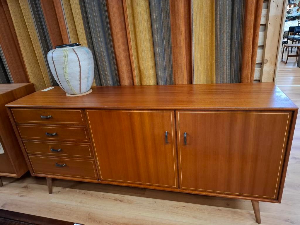 Vintage lowboard kast teak sideboard formule wandmeubel, Ophalen, Formule Kempkes waddinxveen, Met deur(en), 150 tot 200 cm