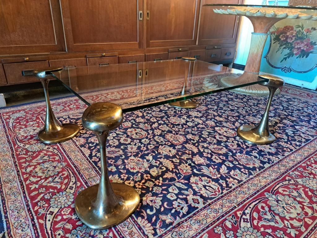 Unieke exclusieve salontafel echt top design brons met glas, Ophalen, Gebruikt, 100 tot 150 cm, 50 tot 100 cm