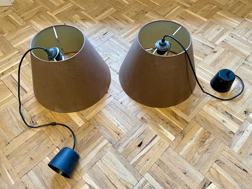 2 lampenkappen inclusief 2 LED-lampen, Huis en Inrichting, Lampen | Lampenkappen, Ophalen, Gebruikt, Bruin, Rond