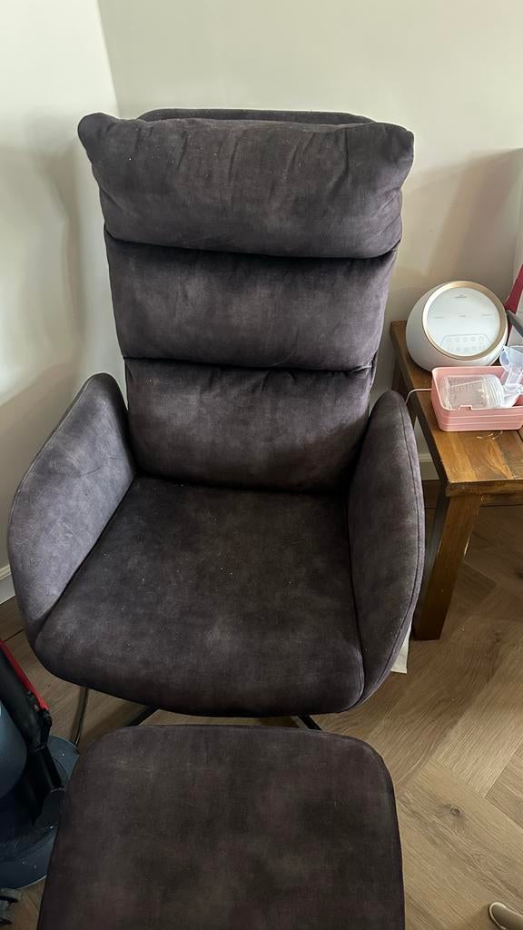 Goossens Relaxfauteuil met Hocker - Velvet, Huis en Inrichting, Fauteuils, Ophalen of Verzenden, Gebruikt, Stof, 75 tot 100 cm