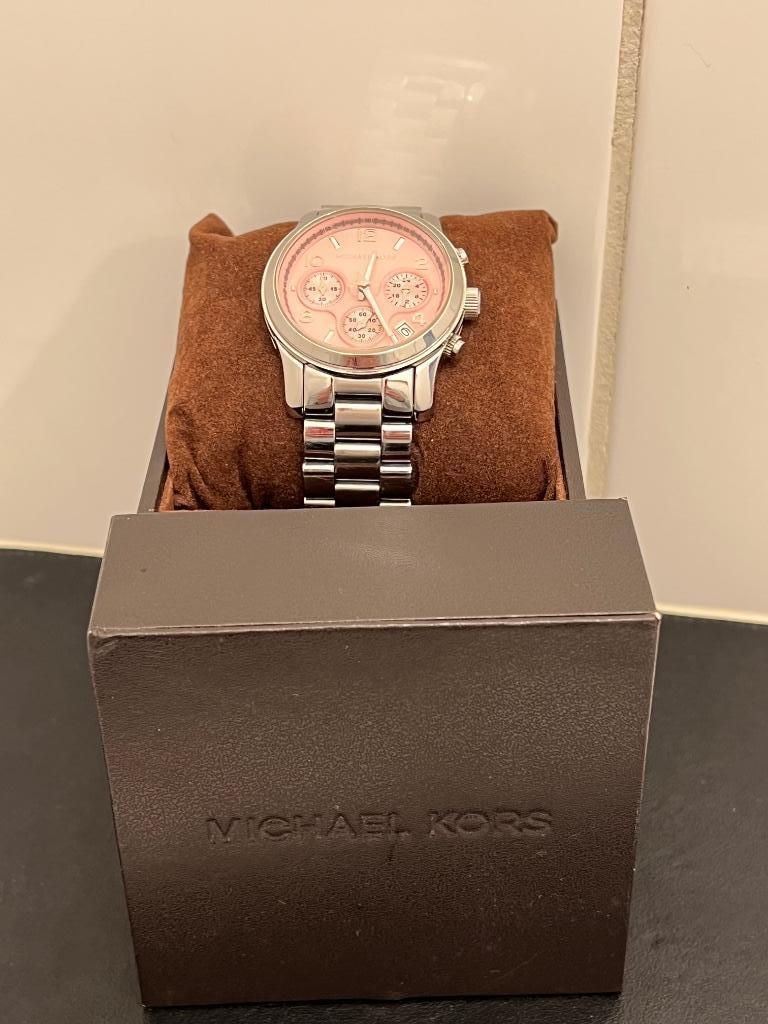 Michael Kors Runway MK-5198 Silver Pink, Overige merken, Staal, Gebruikt, Staal