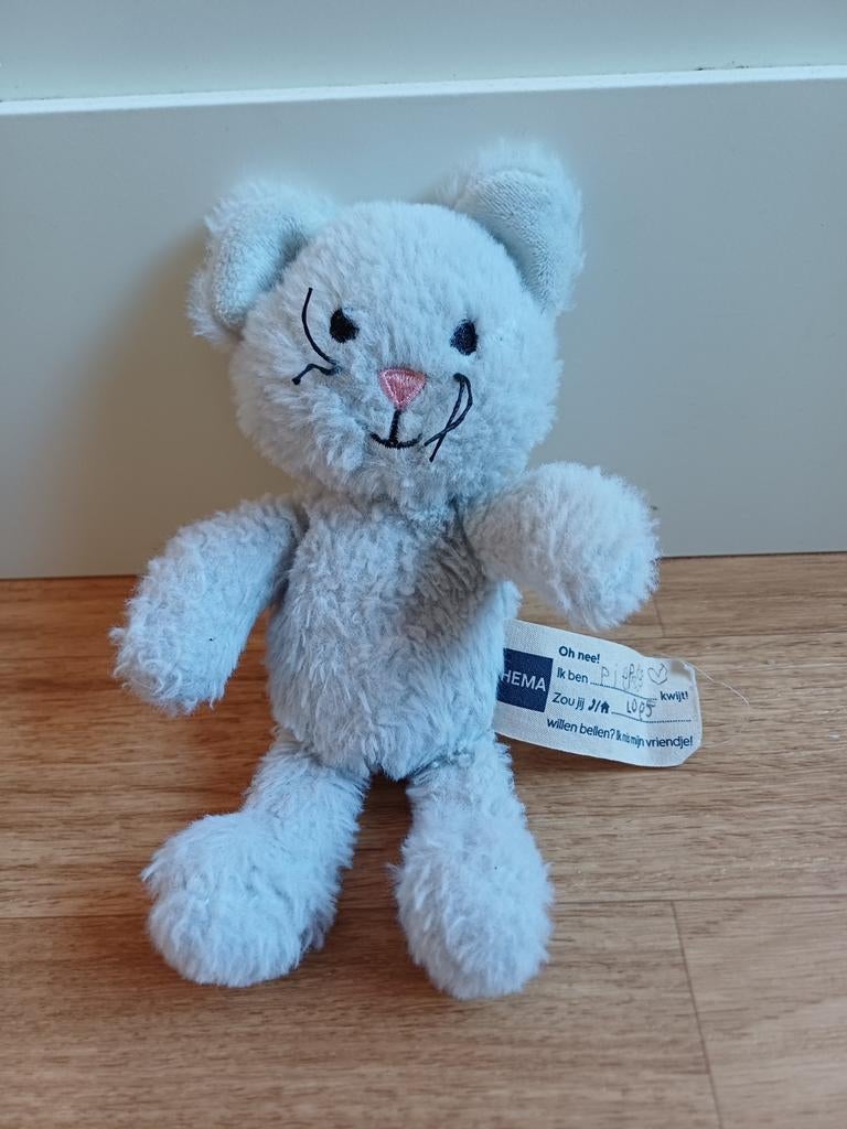 Hema poes kat knuffeltje zacht grijs, Ophalen of Verzenden, Zo goed als nieuw