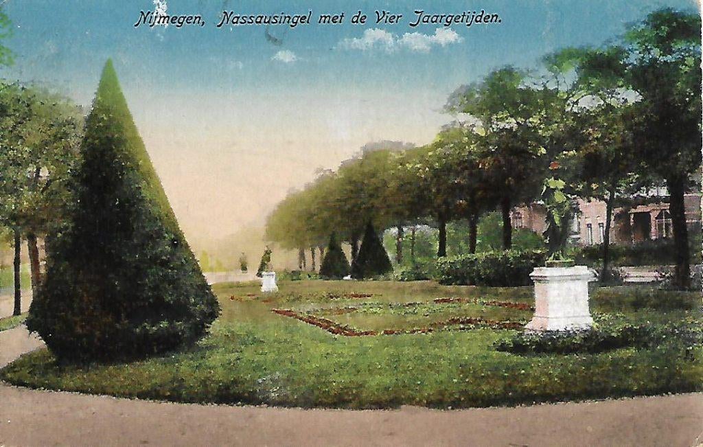 Nijmegen- -Nassausingel met de 4 jaargetijden., Verzenden, 1920 tot 1940, Gelopen, Gelderland