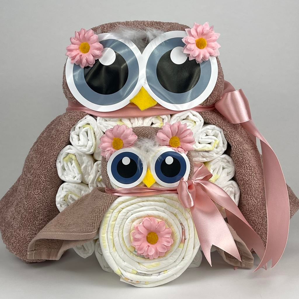 Luiertaart uil Luieruil meisje pinkstone roze, Ophalen of Verzenden, Nieuw, Kraamcadeau