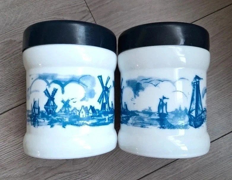2 Valkenswaard opaline voorraadpotten Delfts blauw, Antiek en Kunst, Ophalen of Verzenden