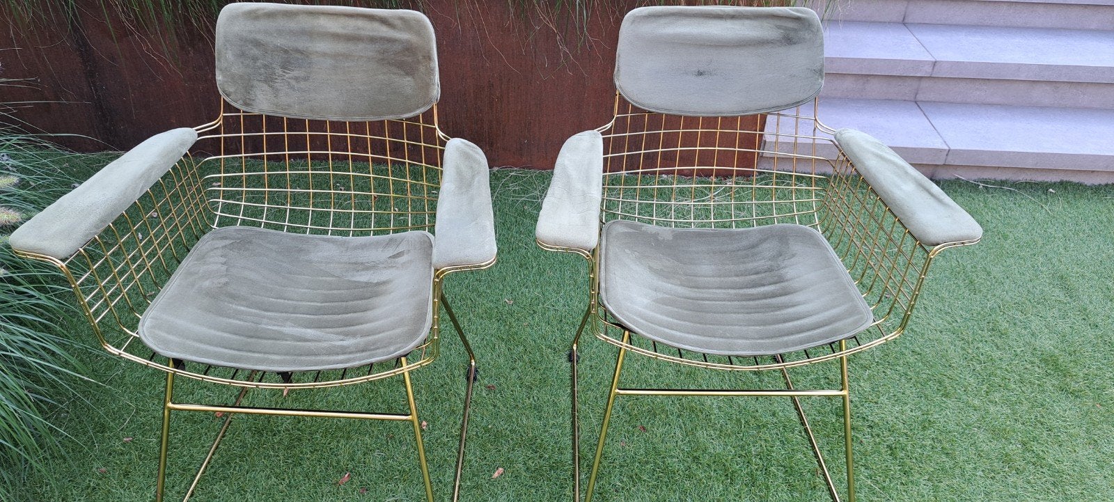 Twee HK Living metalen draadstoelen met armleuningen messing, Ophalen, Overige kleuren, Twee