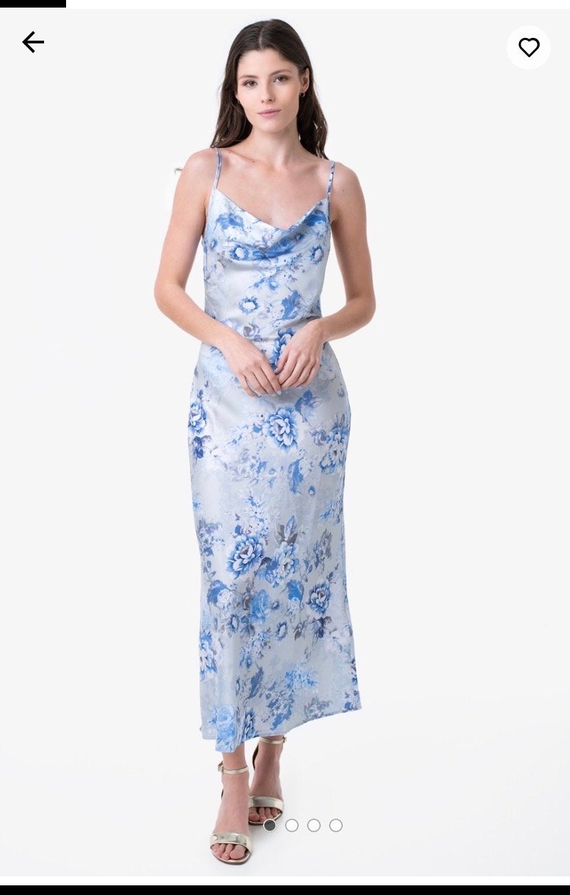 Guess satijnen jurk met bloemenprint, maat L, Kleding | Dames, Jurken, Blauw, Maat 42/44 (L), Ophalen of Verzenden, Zo goed als nieuw