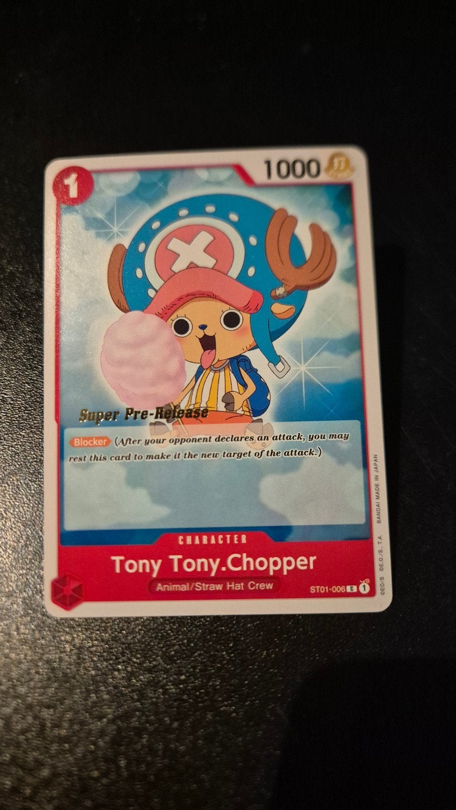 Tony Tony.Chopper Super Pre-Release One Piece, Ophalen of Verzenden, Zo goed als nieuw, Losse kaart