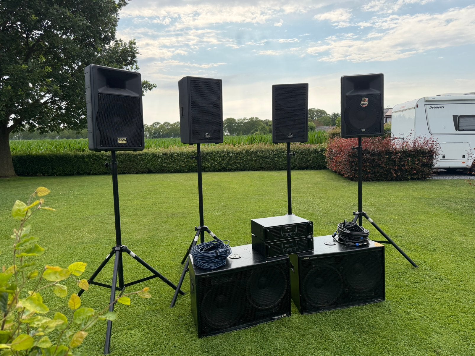 Complete PA Set Wharfedale DAP Bird Skytec Versterkers, Ophalen, Gebruikt, Overige merken