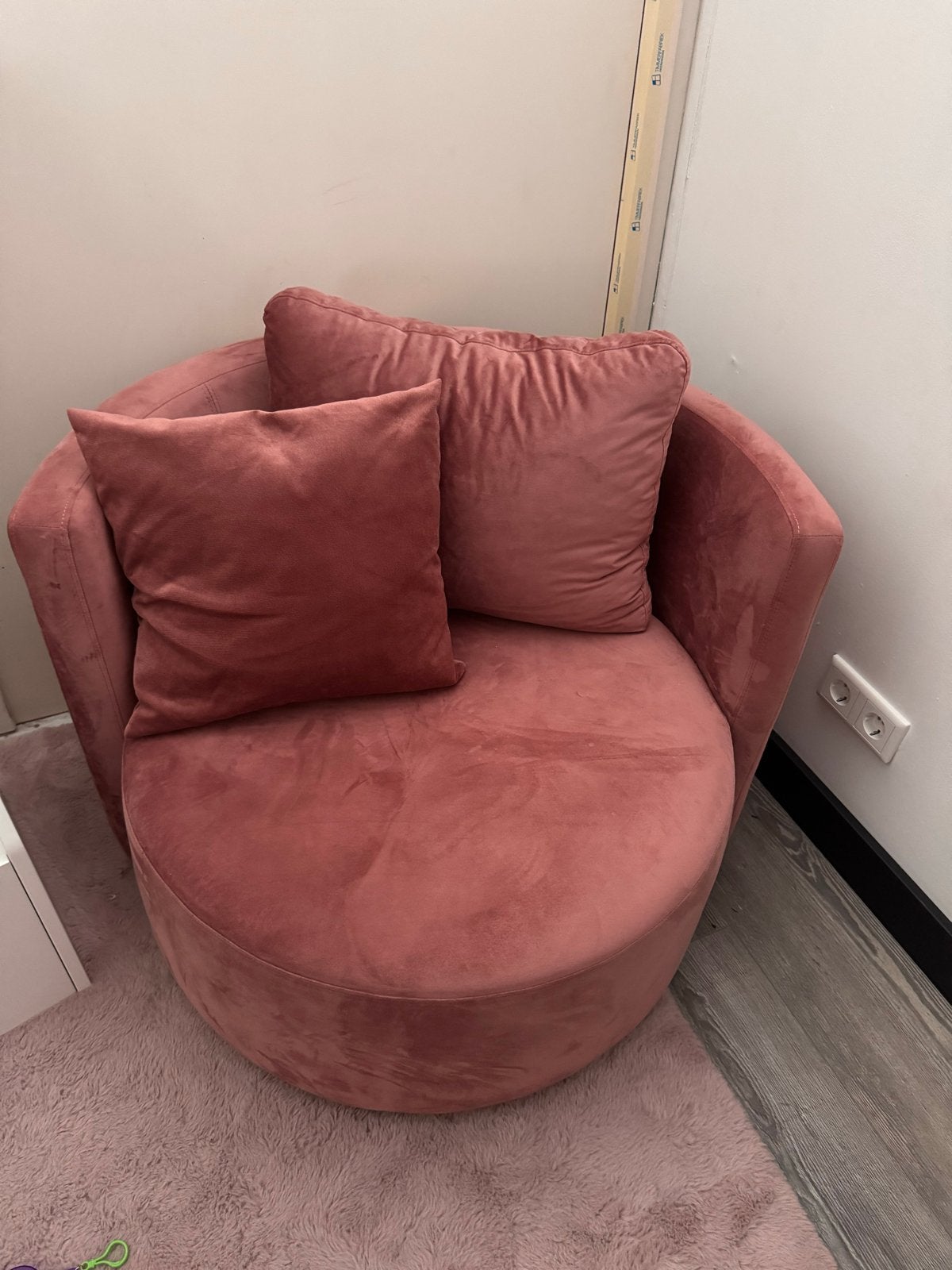 Roze fluwelen draaistoel met kussens, Ophalen of Verzenden, Zo goed als nieuw, Stof, 75 tot 100 cm