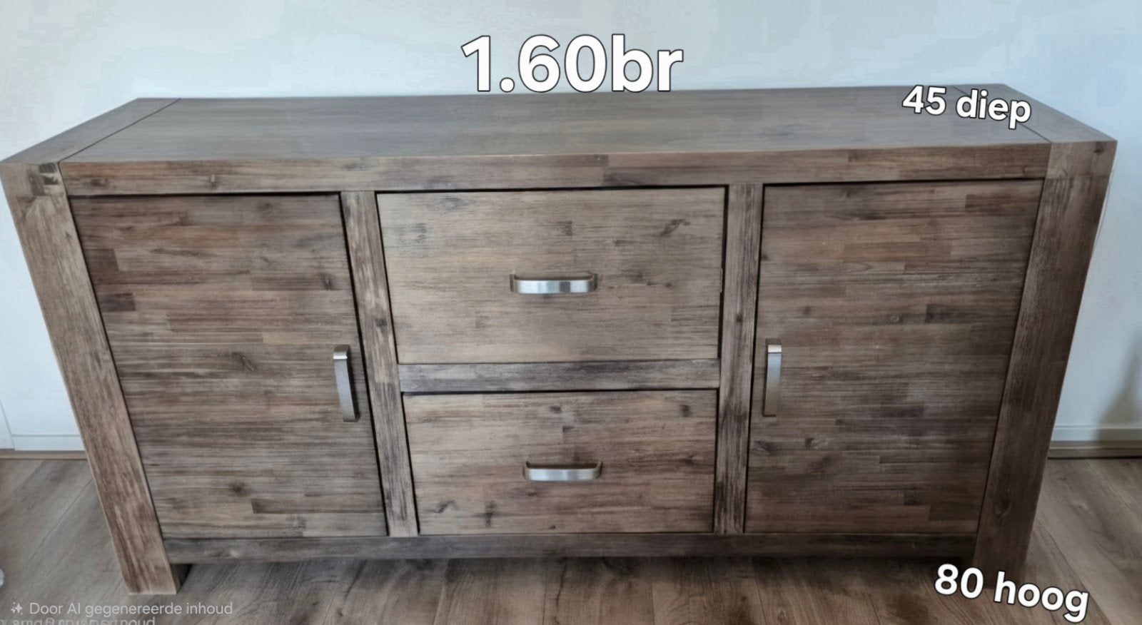 Salontafel en dressoir/tv-meubel van acaciahout, Ophalen, Gebruikt, 150 tot 200 cm, Met lade(s)