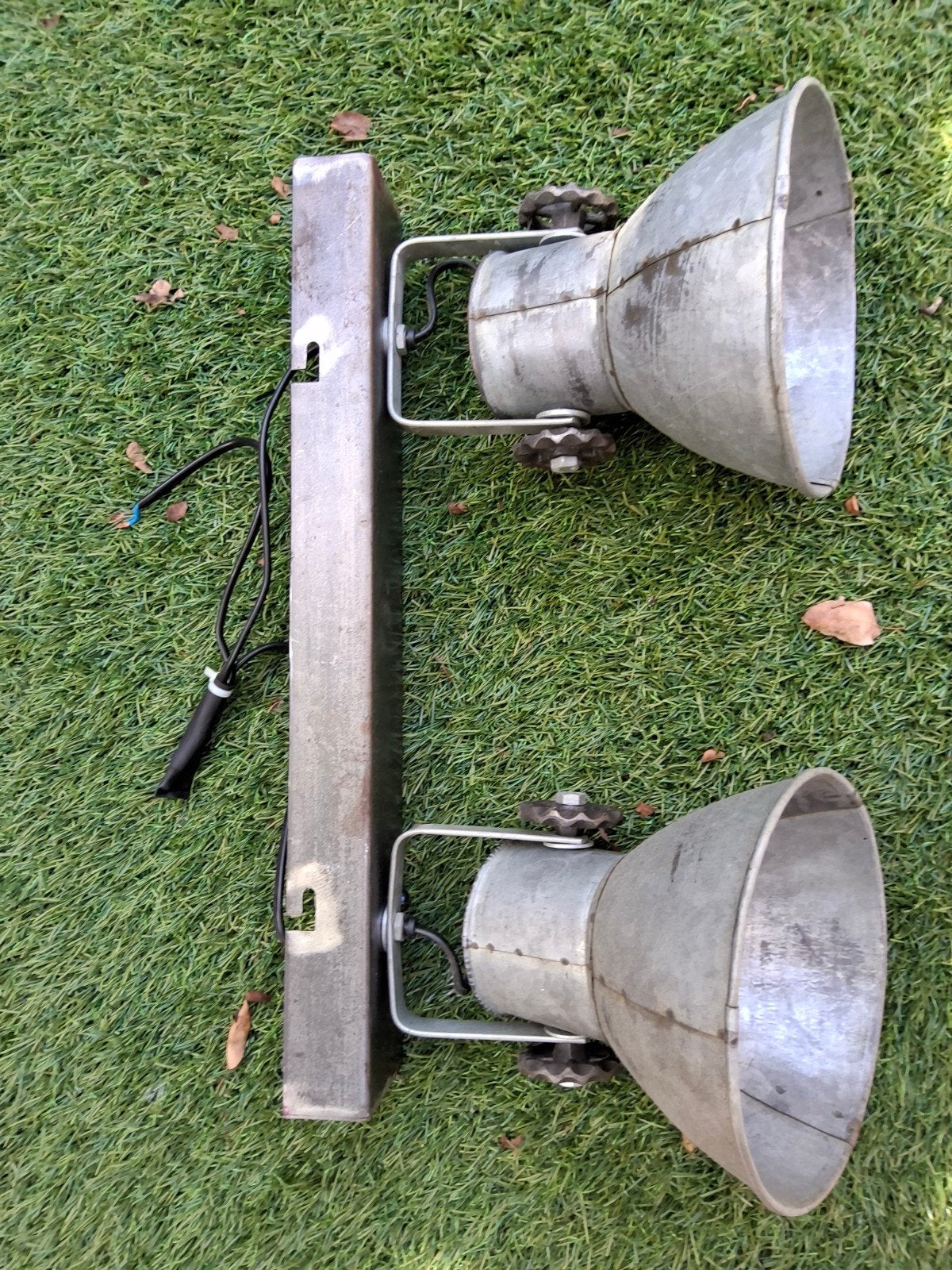 Vintage industriële lampen op metalen balk, Ophalen of Verzenden