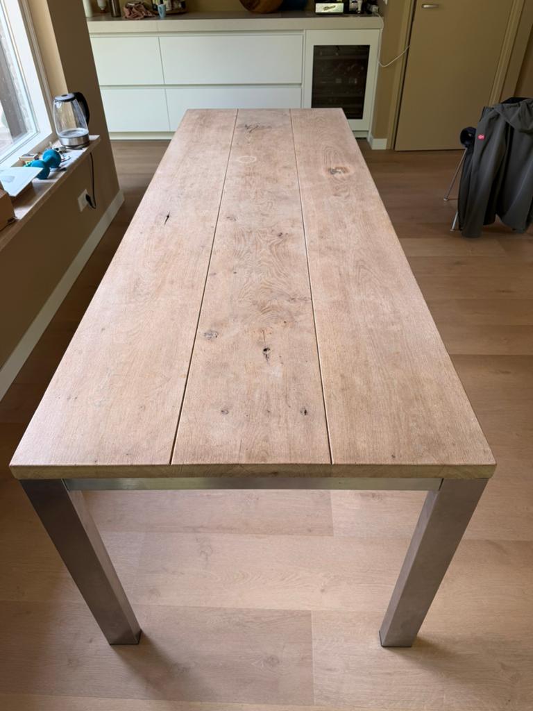 Op maat gemaakte eiken eettafel, 240 (l) x 83,5 (b) x 75 (h), Ophalen, Gebruikt, Eikenhout, 200 cm of meer