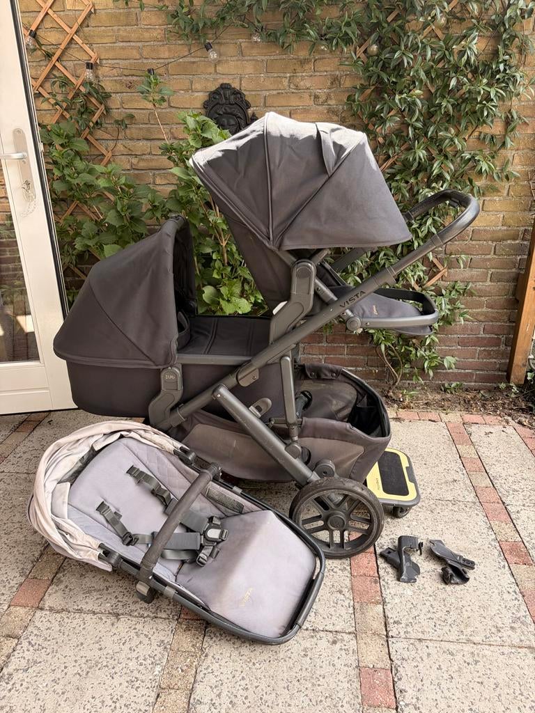 Luxe complete set UPPAbaby Vista V2 voor 3 kids, Gebruikt, Combiwagen, Verstelbare duwstang, Ophalen