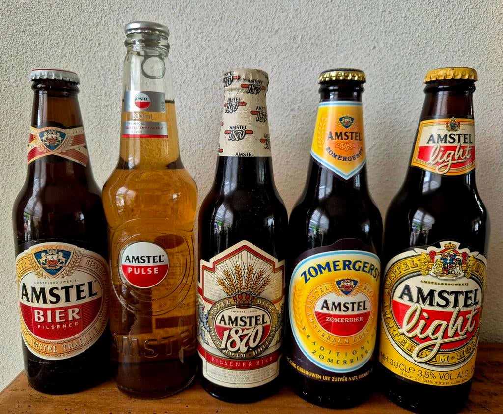 5x Fles AMSTEL  bier Amsterdam Holland 1994+1988+1996+1987+?, Verzamelen, Biermerken, Ophalen of Verzenden, Zo goed als nieuw