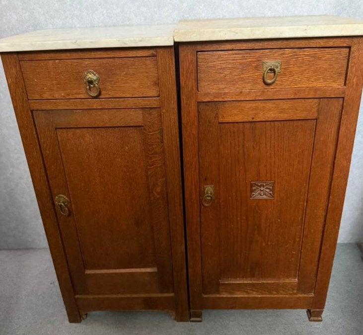 Twee mooie Art Nouveau eiken nachtkastjes, Antiek en Kunst, Ophalen