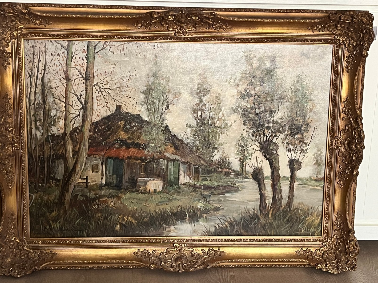 Schilderij B.H. Slotman Hollands landschap met boerderij, Antiek en Kunst, Ophalen