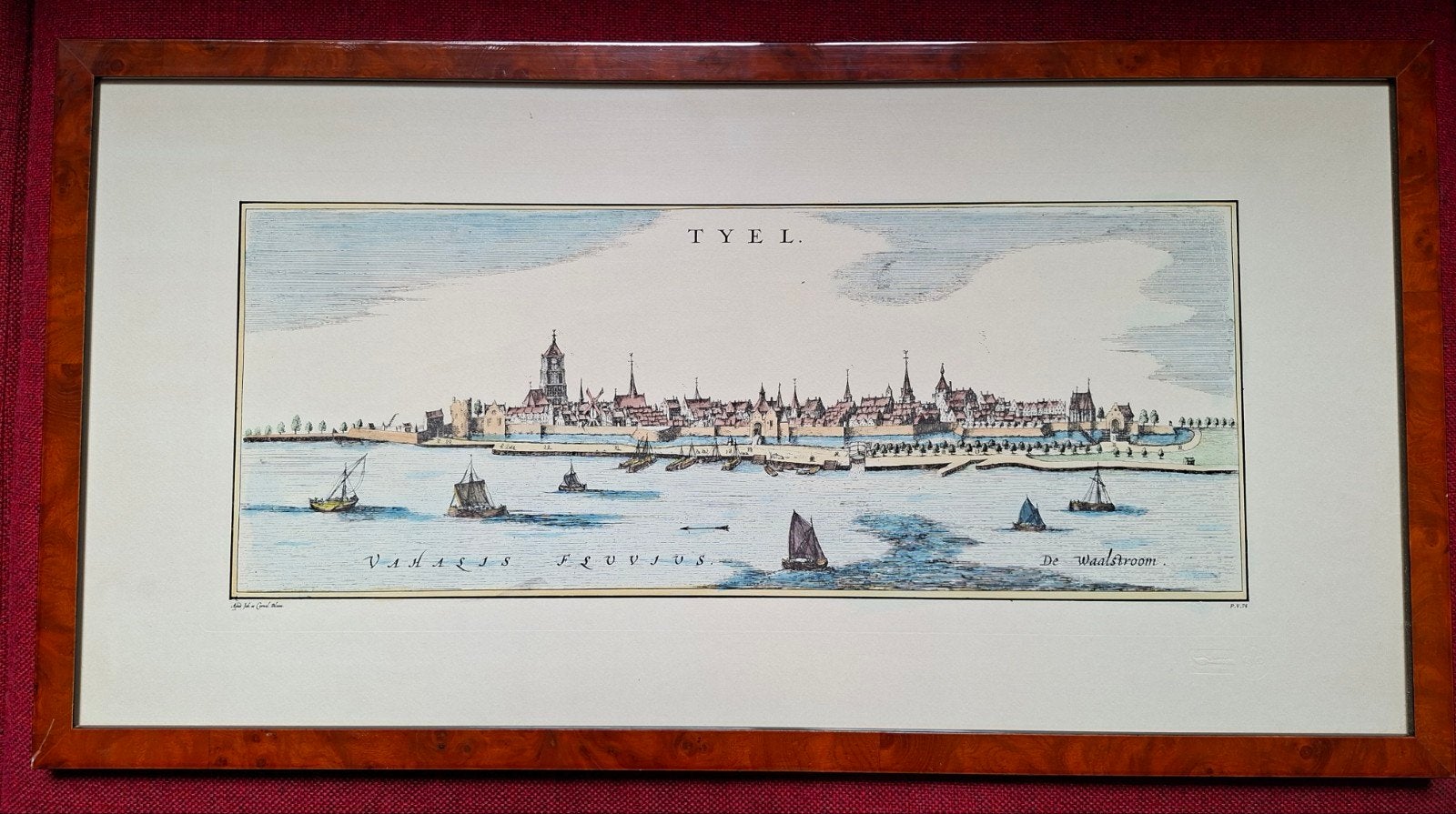 Reproductie gravure TIEL van Joan Blaeu, Antiek en Kunst, 1950 - 1999, Ophalen of Verzenden, Ingelijst, Overige technieken