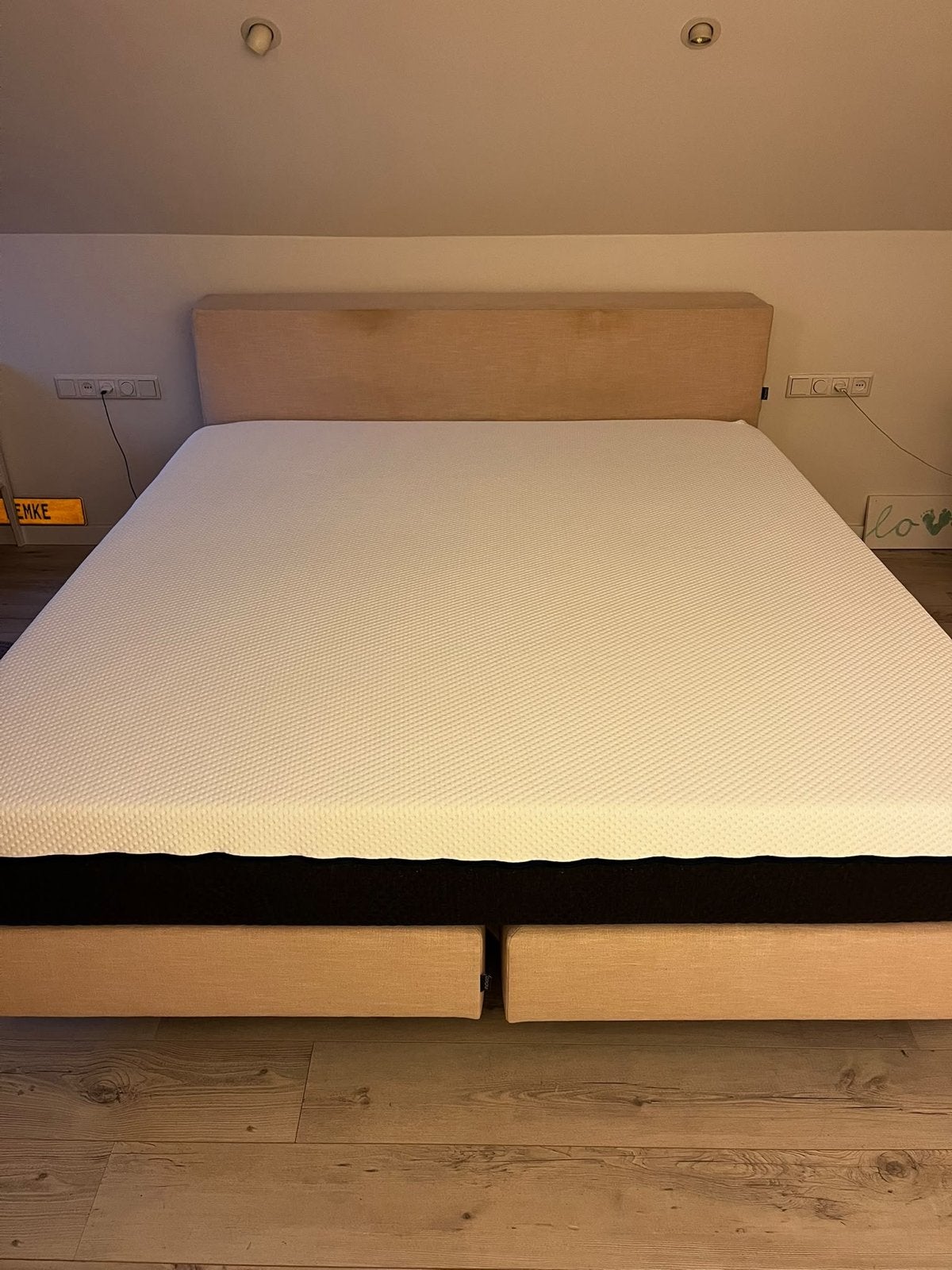 Emma matras met boxspring 180x200, Ophalen, Gebruikt, Beige, Tweepersoons