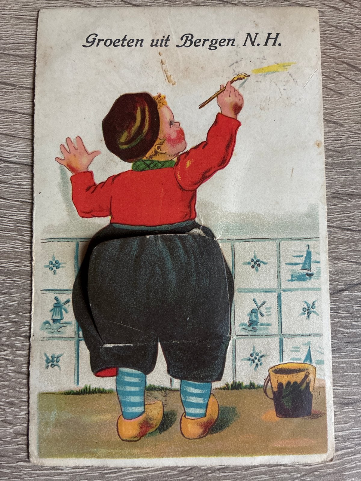 Oude ansichtkaart Groeten uit Bergen N.H. met uitschuifbare, Ophalen of Verzenden, 1920 tot 1940, Gelopen, Noord-Holland