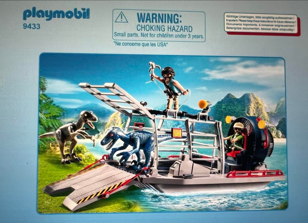 Playmobil 9433 The Explorers Luchtkussenboot met Dino kooi!, Ophalen of Verzenden, Zo goed als nieuw, Complete set