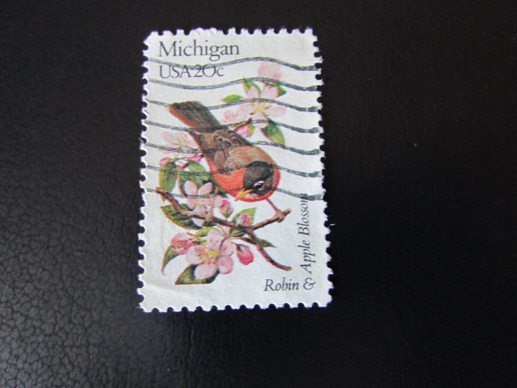 Postzegel Vogel: Amerikaanse Roodborst uit de U.S.A., Postzegels en Munten, Ophalen of Verzenden, Gestempeld, Dier of Natuur
