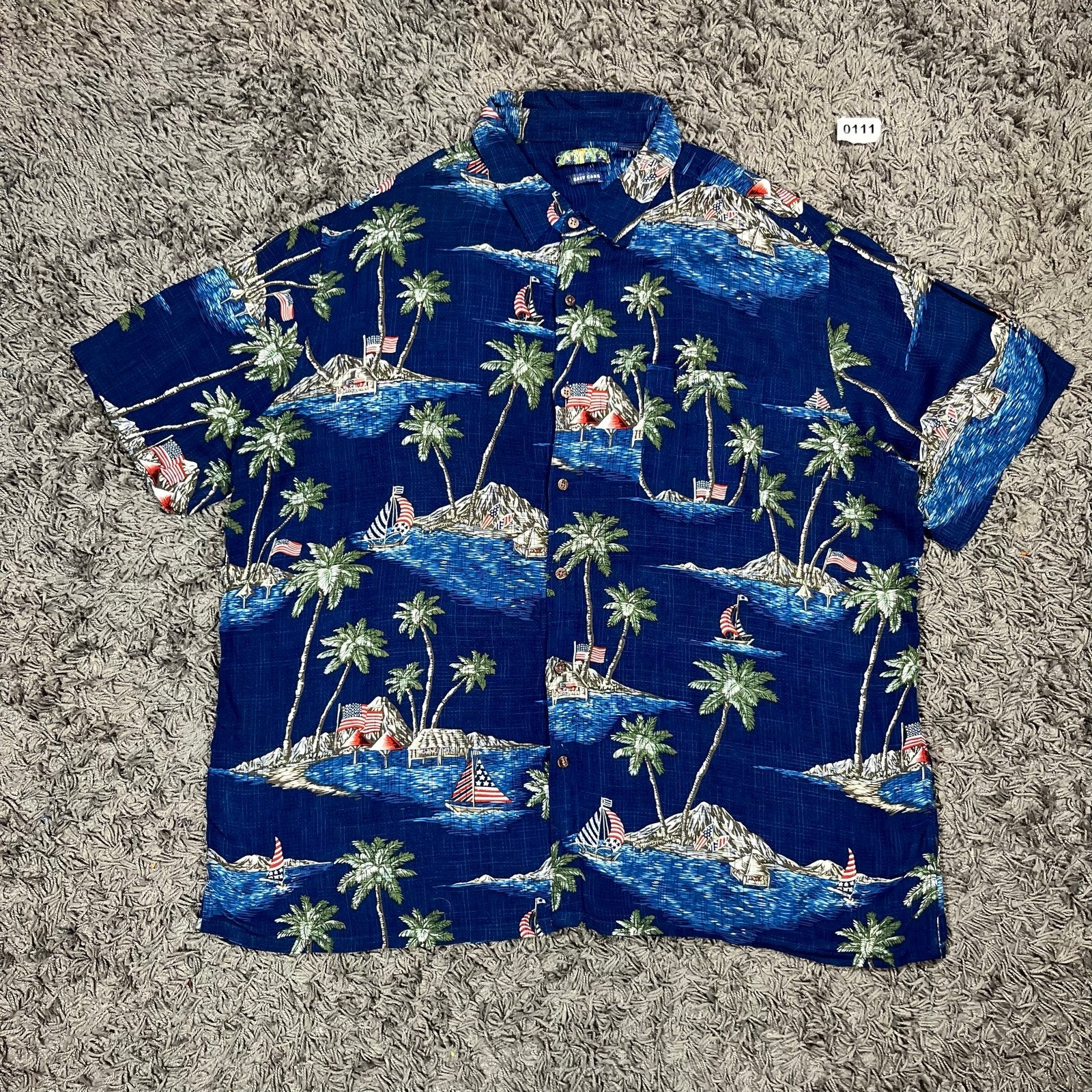 Cameta Blue Palm Tree Print Hawaiian Shirt XXL Rayon, Ophalen of Verzenden, Zo goed als nieuw, Hawaii
